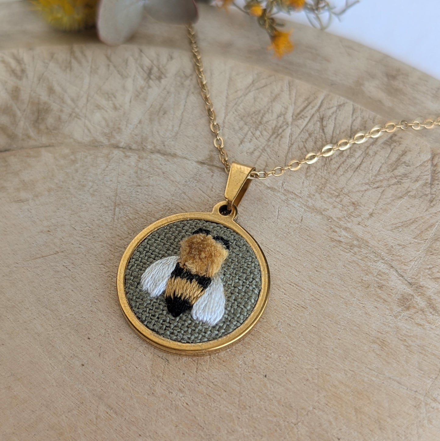 Small Fluffy Bee Pendant {I}