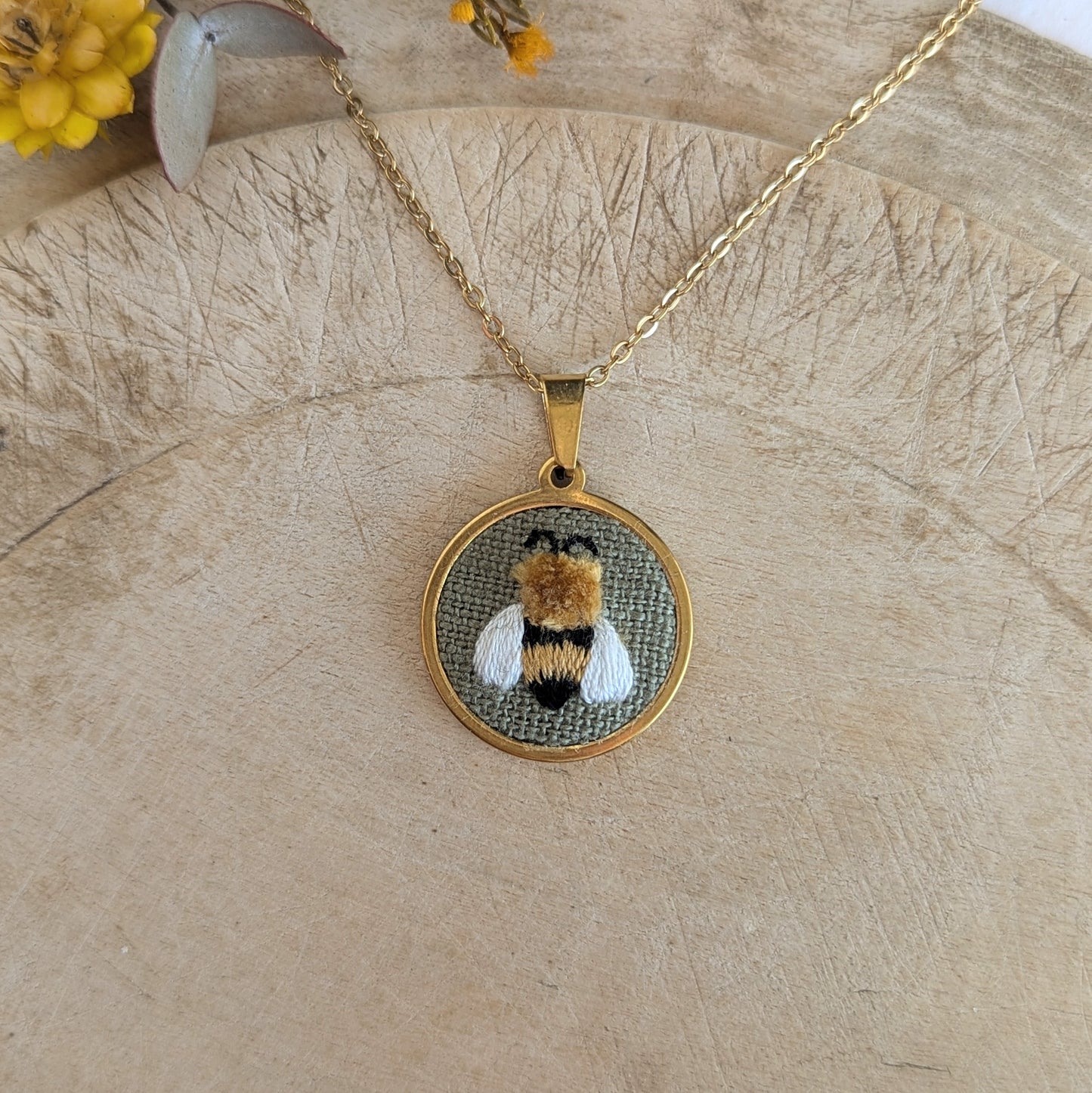 Small Fluffy Bee Pendant {I}